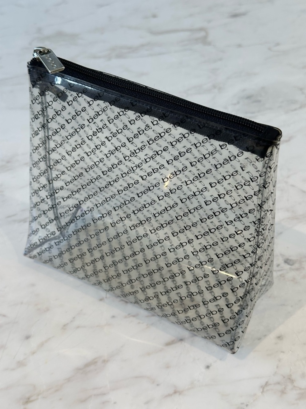 bebe Y2K Vintage Clear Logo Cosmetic Pouch Bag with Black Trim